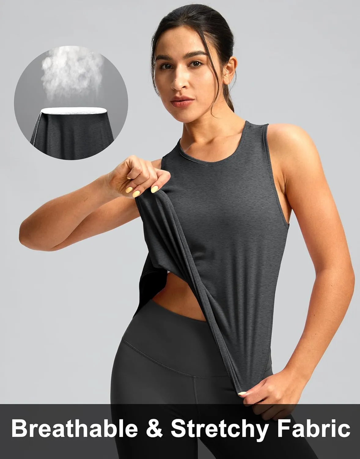 Soothfeel Women's Workout Tank Tops Racerback Sleeveless Running Tennis Shirt Loose Fit Sports Gym Exercise Yoga Athletic Top