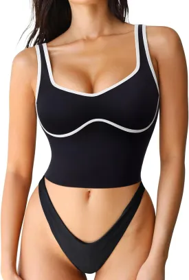 SUUKSESS Women Sweetheart Neckline Longline Sports Bra Padded Basic Workout Crop Tank Top