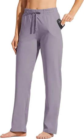 Willit Women's Cotton Sweatpants Open Bottom Yoga Sports Pants Straight Leg Lounge Athletic Pants with Pockets