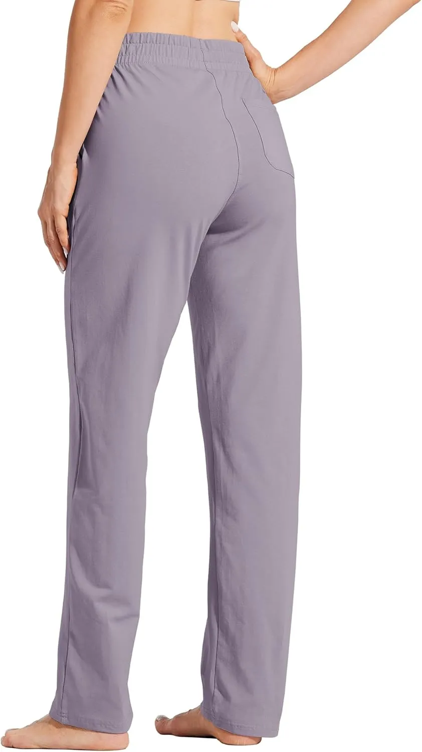 Willit Women's Cotton Sweatpants Open Bottom Yoga Sports Pants Straight Leg Lounge Athletic Pants with Pockets