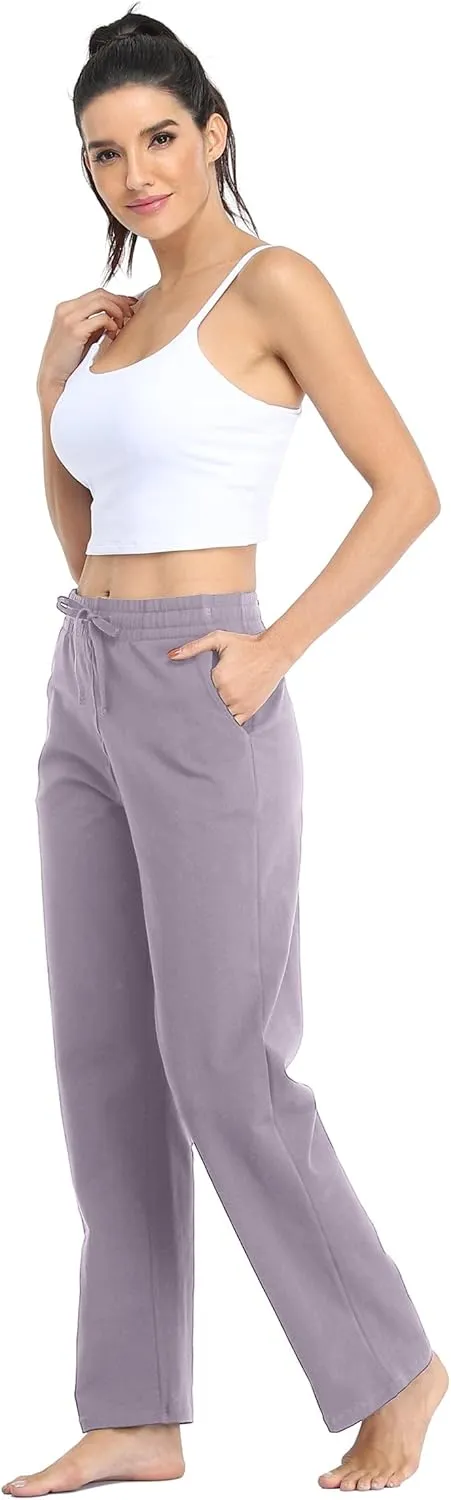 Willit Women's Cotton Sweatpants Open Bottom Yoga Sports Pants Straight Leg Lounge Athletic Pants with Pockets