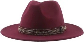 Women's Fedoras Hat Solid Casual Wide Brim Hat Panama Band Caps Wine Red 56-58cm