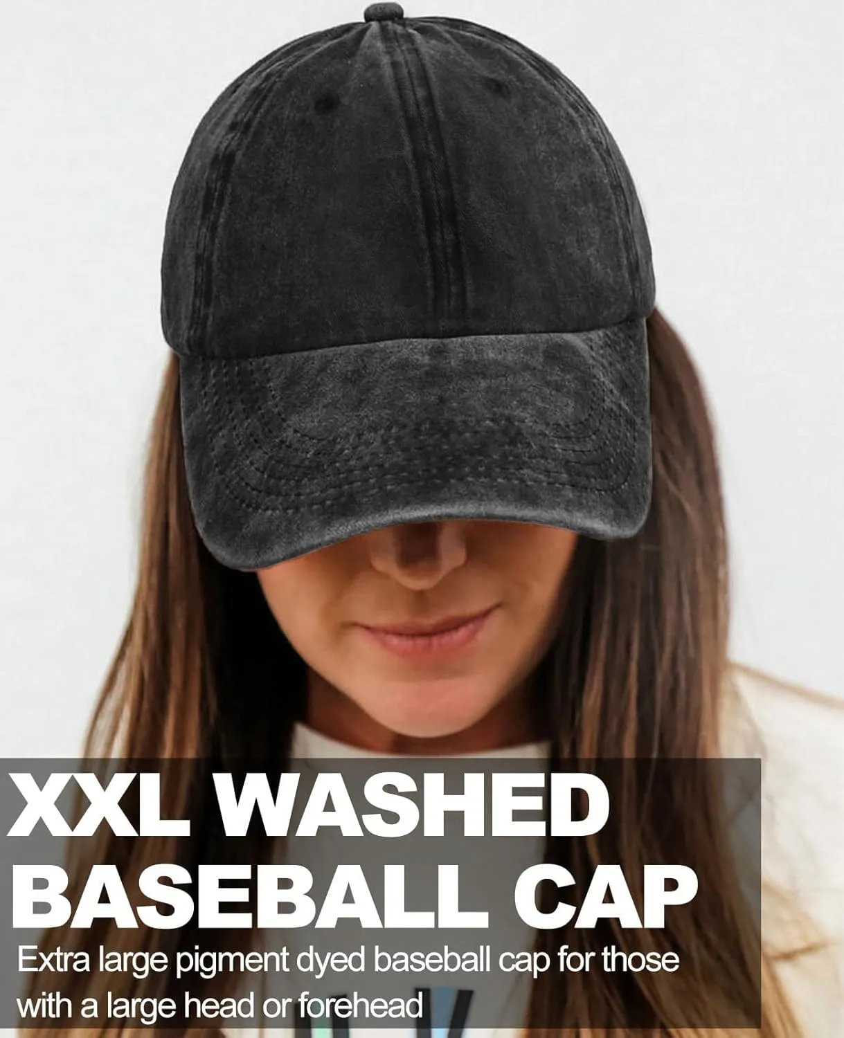XXL Oversize Washed Denim Hats Baseball Cap for Big Heads Large Pigment Dyed Dad Hat Low Profile Sports Caps 23.5"-25.5"